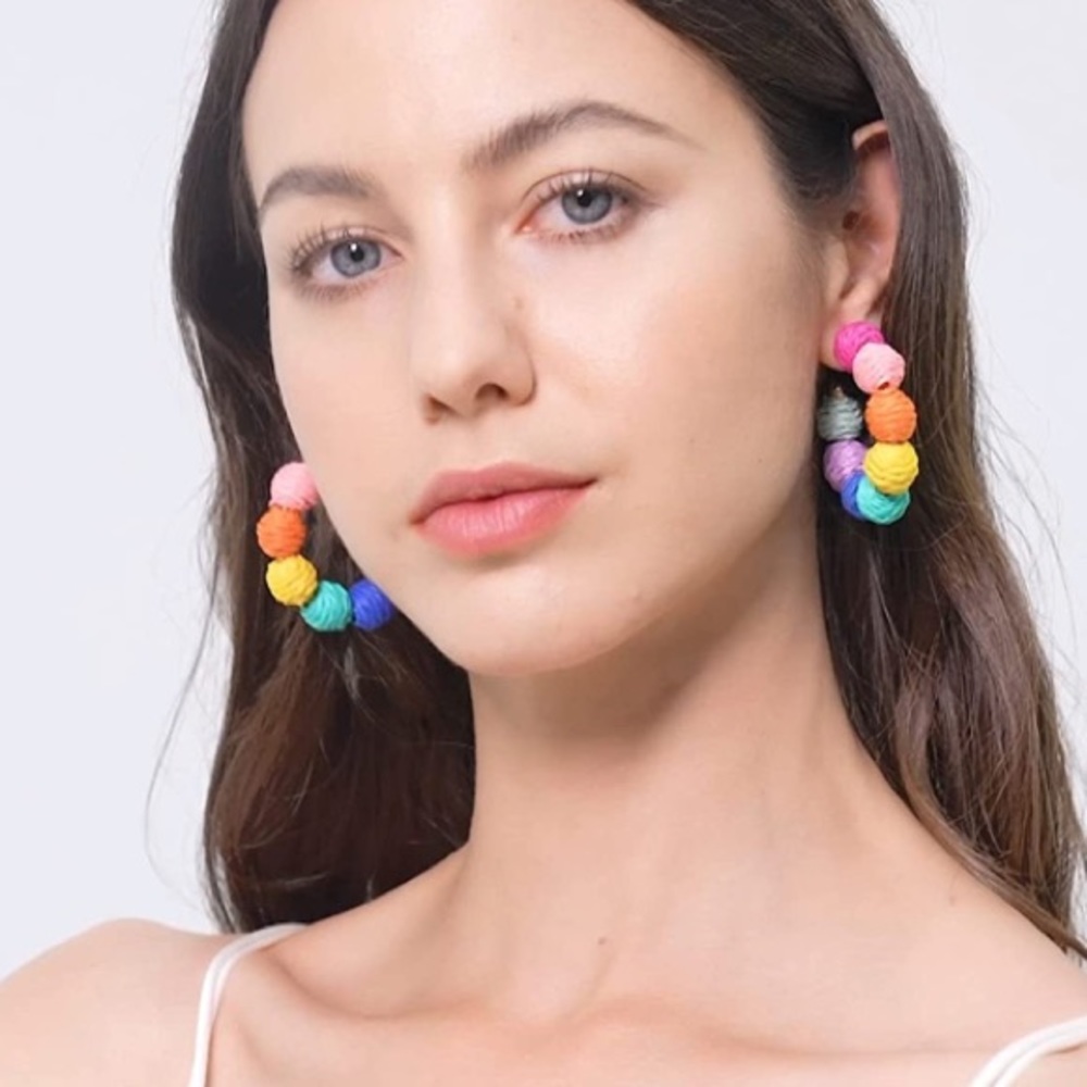 Beaches R Mah Jam⛵️🌴🌺Bohemian Boho Handmade Raffia Rainbow Statement Ear… - Picture 6 of 10